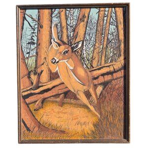 Deer In Forest Framed Artwork 16x20 Print On Board Wall Art Vintage Cabincore